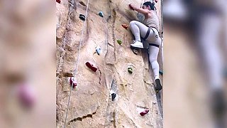 Sexy amateur babe's first rock climbing training session
