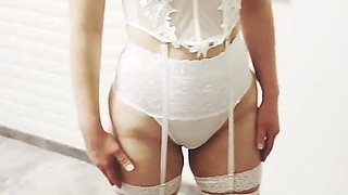 Hotwife Poses in a Bride Costume