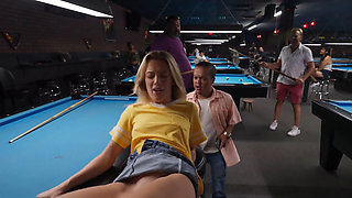 Big-ass blonde chick gets fucked while her boyfriend calls her