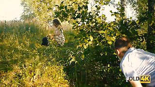 Old4k. thin has xxx with old fellow who ejaculates on glasses outdoors