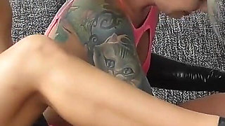Sexy Blonde MILF's Fisting Their Slave in the Living Room