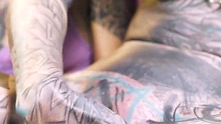 Anal Fuckmachine Destroys Cute Tattoo Girls Asshole - Lesbian Squirt Action