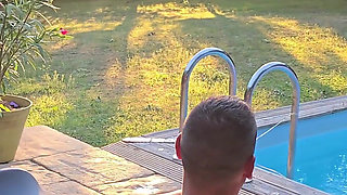 My Cuckold Guy Films a Lover Fucking Me Hard on the Pool Terrace