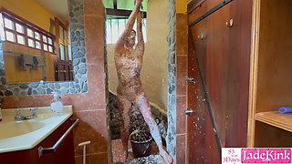 Filthy submissive slut BDSM bondage dirty foam spray fuck
