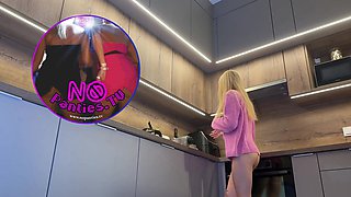 Perfect Body Hot and Sexy Cute Girlfriend Wants to Stay at Home and Flashes Pussy and Ass in the Kitchen