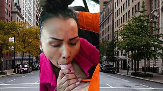 Thai MILF big cock car blowjob in public
