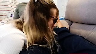 Blonde Babe's Clothes Ruined by Extreme Bukkake Before Work