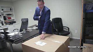 Bride to be sucking dick through shipping box hole