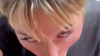 Big tit brunette sucks a big cock blowjob POV
