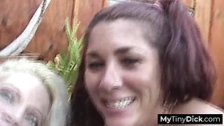 A Redhead and a Blonde Team up on His Small Cock