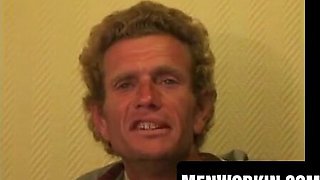 Aged boy drains his meaty man-meat while puffing a cigar