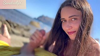Hot Latina Teen Sandralydx Gives Handjob on Beach - POV Cumshot in Mouth
