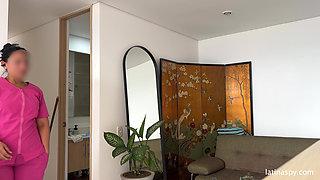 Maid with Huge Ass Cleans Apt Then Jerks Her Boss Part 2