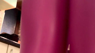 Pink Leather Leggings & Cameltoe Tease in the Kitchen