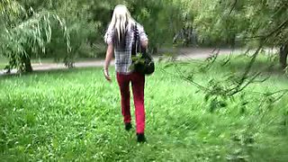 Cute Russian blonde hottie was caught pissing in public