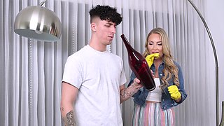 Ethan Seeks his girlfriend Harper Hill, a busty milf with long blonde hair.