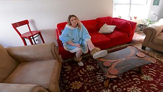 Fat wife hides her big boobs and pussy under her bathrobe