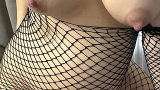 Pregnant in fishnets suit with big boobs Humping couch to orgasm