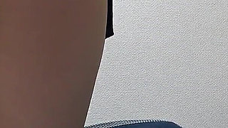 Girls Only Apartment in Japan Cute and Slender Girl Cleaning Room in Apron-style Miniskirt Uniform and Wedgie Thong Panties