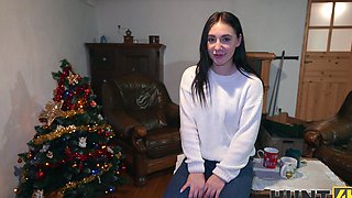 A stunning brunette woman, Emma Evans, fucked by her husband in jeans
