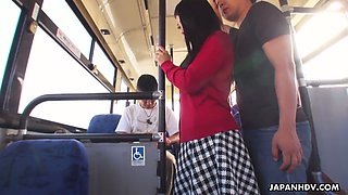 Several dudes fuck yummy Japanese student Aimi Nagano in the bus
