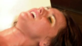 Gorgeous brunette babe fucked hardcore in the bathroom