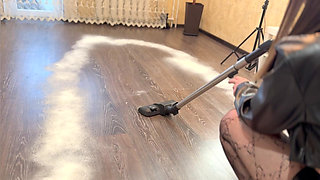 Leather-clad Maid & Her Powerful Miele: White Dust Cleanup