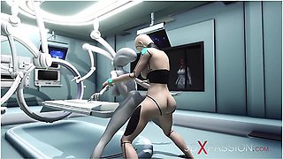Alien lesbian seduction in a futuristic lab