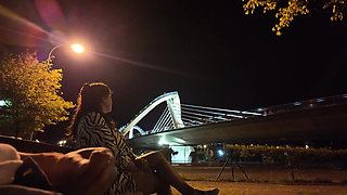 An exhibitionist came to a whore at the spot. She doesn't know what to do with him.