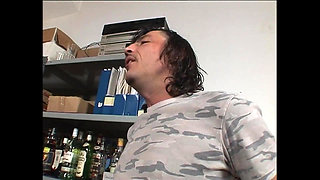 Busty MILF with Piercing on Her Pussy Fucked and Cummed in Her Mouth in a Back Bar