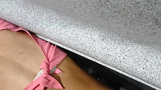 Risky Fucking in a Bus Bathroom. Huge Cum Shot