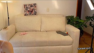 Trans Girlfriend Jerks Her Hard Cock While Spreading for Cam