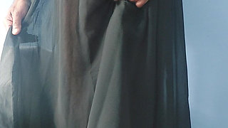 I'm masterbating and cum wearing a Silk Seethrough black skirt