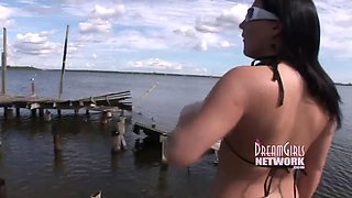Bikini stunner gets bare and thumbs