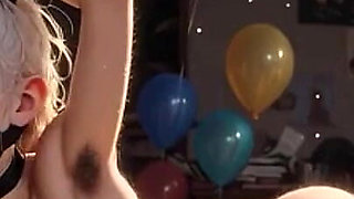 Woman in Rope Bondage Surrounded by Balloons - Extremely Horny