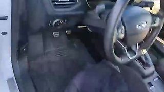 Hot Amateur Babe Fingers Herself and Cock in Car
