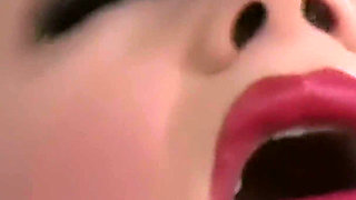 Brunette in Red Fishnets Gets Her Ass Licked on the Desk - Toy Play and Blowjob