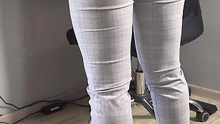 Sexy Coworker in Tight Trousers Teases Ass and Full Back Panties