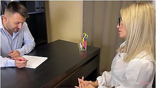 Desperate Blonde Milf Sucks Her Way Into The Job Facial Reward From Her Boss