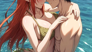 Redhead anime hentai girl fucks in the water