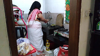 Indian Maid Fucked by the Owner While Cooking in Kitchen