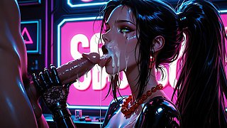 Black ponytail bounces as he takes her over the bar & hot cum explodes across her pretty face