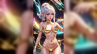 Silver Hair Elf Gold Bikini Dance - Sexy AI Babes