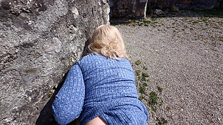 Girl Can’t Oppose Getting Fucked at on Old Castle - Public Blowjob, Doggy Fuck and Nearly Caught