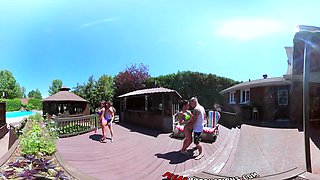 Sexy Shana and wild Heidi in a steamy bikini fling with a raunchy four-way orgy by the pool