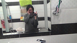 Kate pissing a lot with hairy pussy  after long desperation