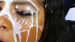 Hungry Ana Explodes Semen on Her Pretty Face While Fucking Herself with Her Sex Machine