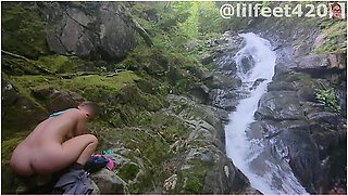 Milf Squirts Like Crazy In Public Next To Waterfalls Excited At The Taught Of Getting Caught