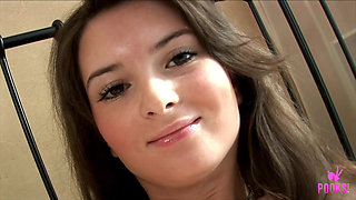 Skinny college cutie Josie seduces you with her perky boobs!