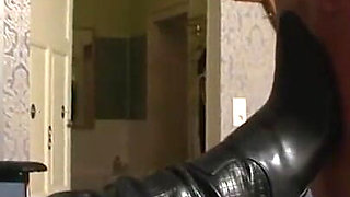 Blonde MILF humiliates masked pig